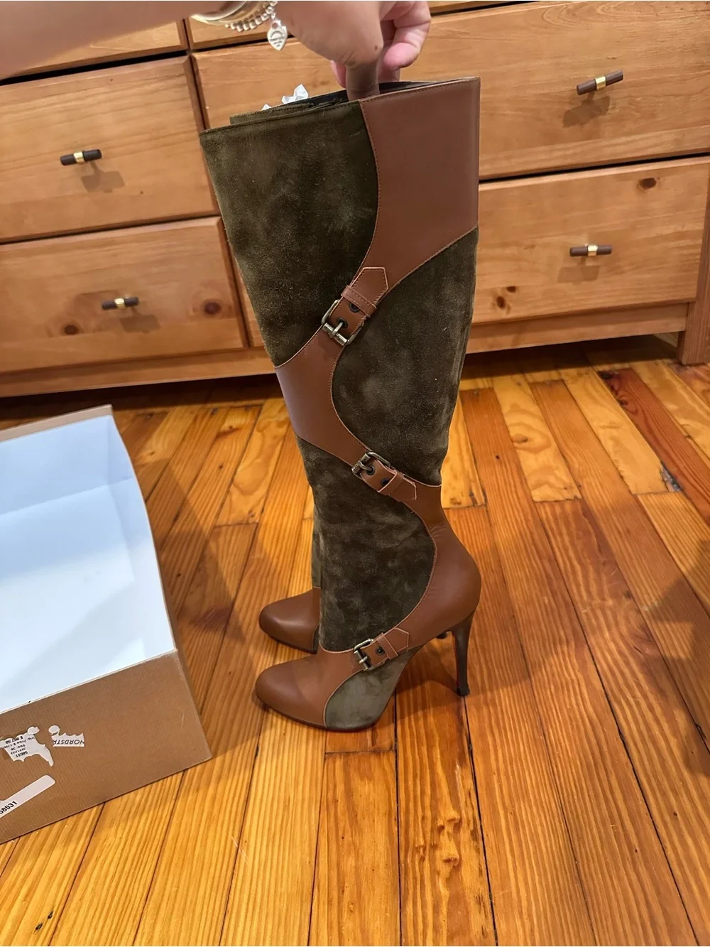 Christian Louboutin Canassone 100 mm Brown Leather & Olive Suede Knee-High Boot